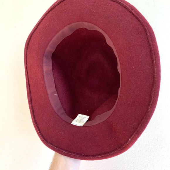 Burgundy Wide Brimmed Wool Felt Hat - Picture 5 of 7